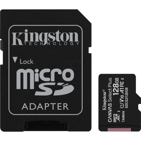 Kingston MicroSD Canvas Select Plus Memory Card 128GB ADAP Class10