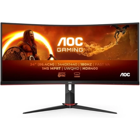 34" AOC CU34G2XP/BK WQHD 144Hz Curved Gaming Display